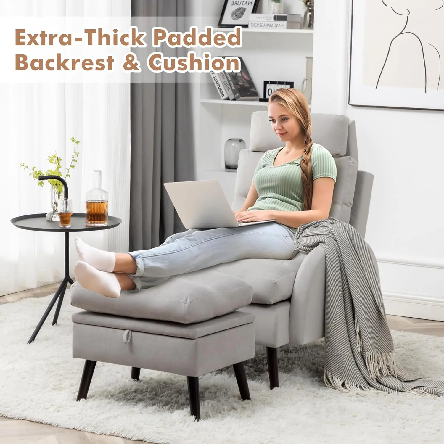 Oversized Lounge Armchair Set with Ottoman 5