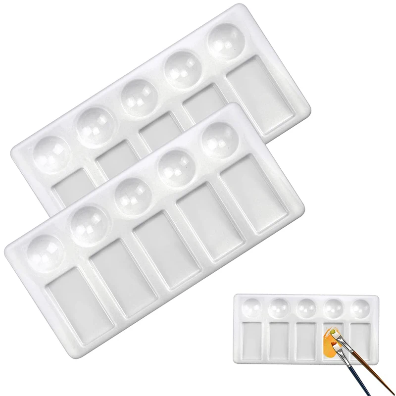 2pcs 10-Well Watercolor Painting Palette Rectangle Artist Paint Palette Mixing Tray For Watercolor Oil Gouache Acrylic Paints