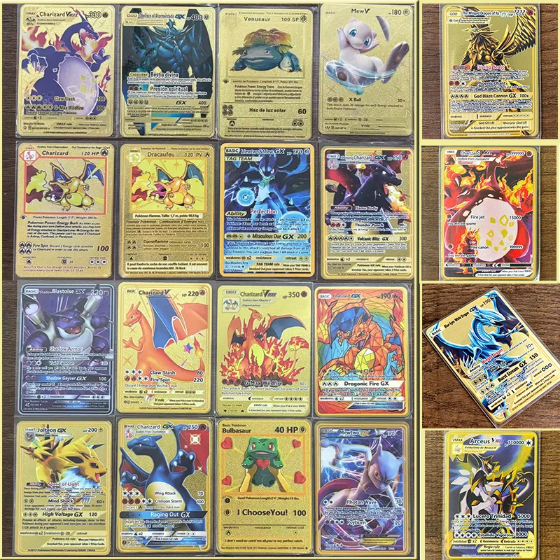 Tarjetas Coleccionables de Edición Limitada: Charizard Metálica y Arceus Dorada, Regalo Ideal para Juego de Batalla para Niños