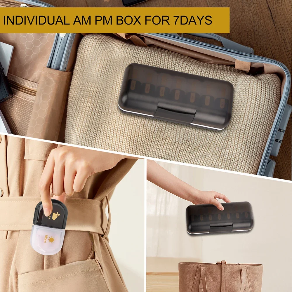 Extra Large Weekly Pill Organizer 7 Day & 2 Times Pill Organizer Pill Box 14 Compartments Detachable Design Portable to Carry