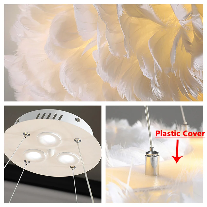 Nordic LED Chandelier Goose Feather Pendant Light Living Dining Room Bedroom Parlor Hall Home Decor