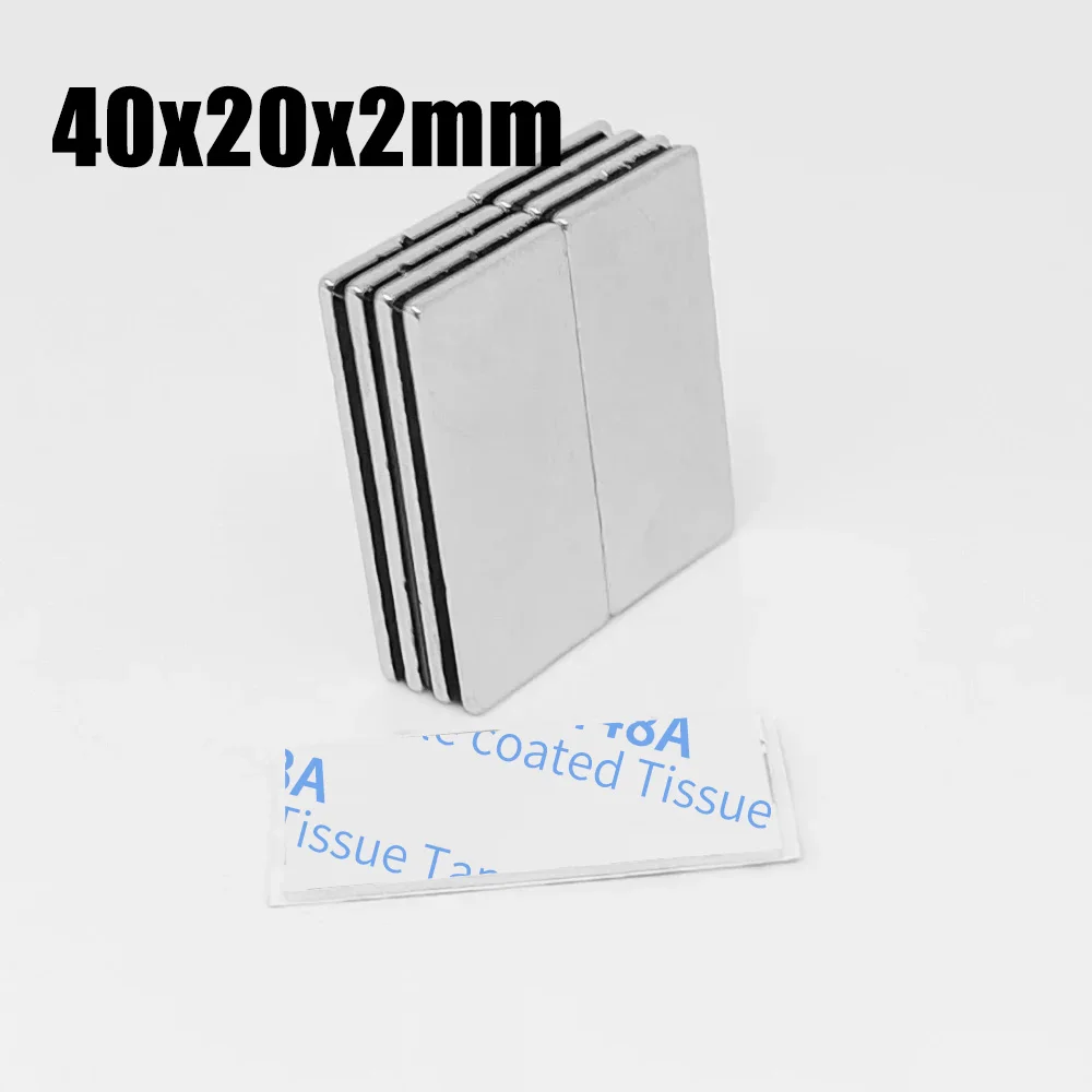 40x20x2mm 블록 강력 자석, 자가 접착식 40*20*2 롱 네오디뮴 자석 시트 40x20x2