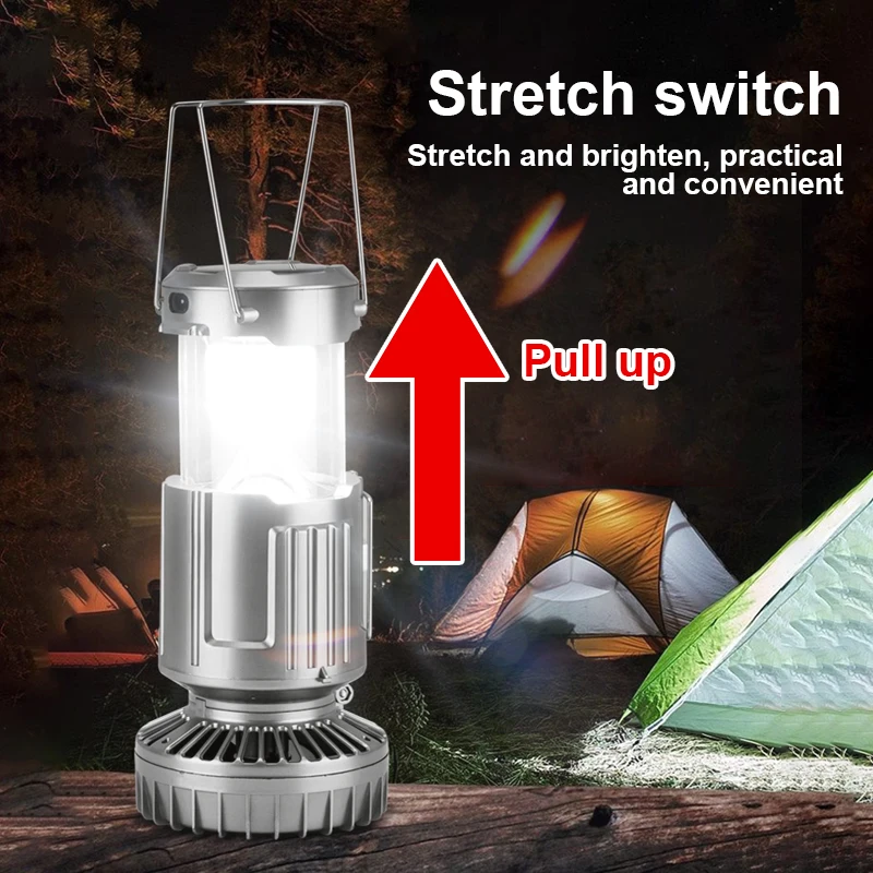 5000LM Camping Fan Portable Rechargeable Foldable Hangable Power Bank Lamp Handheld Lantern With Solar Charging