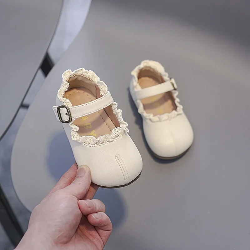 Spring Autumn Baby Girls Leather Shoes Children Lace Party Princess Shoes Non-slip Soft Sole Toddler Kids Lightweight
