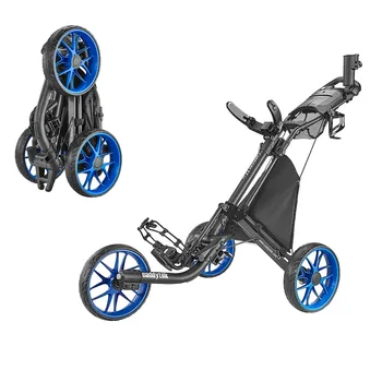 CaddyTek 3 Wheel Golf Push Cart - Foldable Collapsible Lightweight Pushcart with Foot Brake - Easy to Open & Close 1