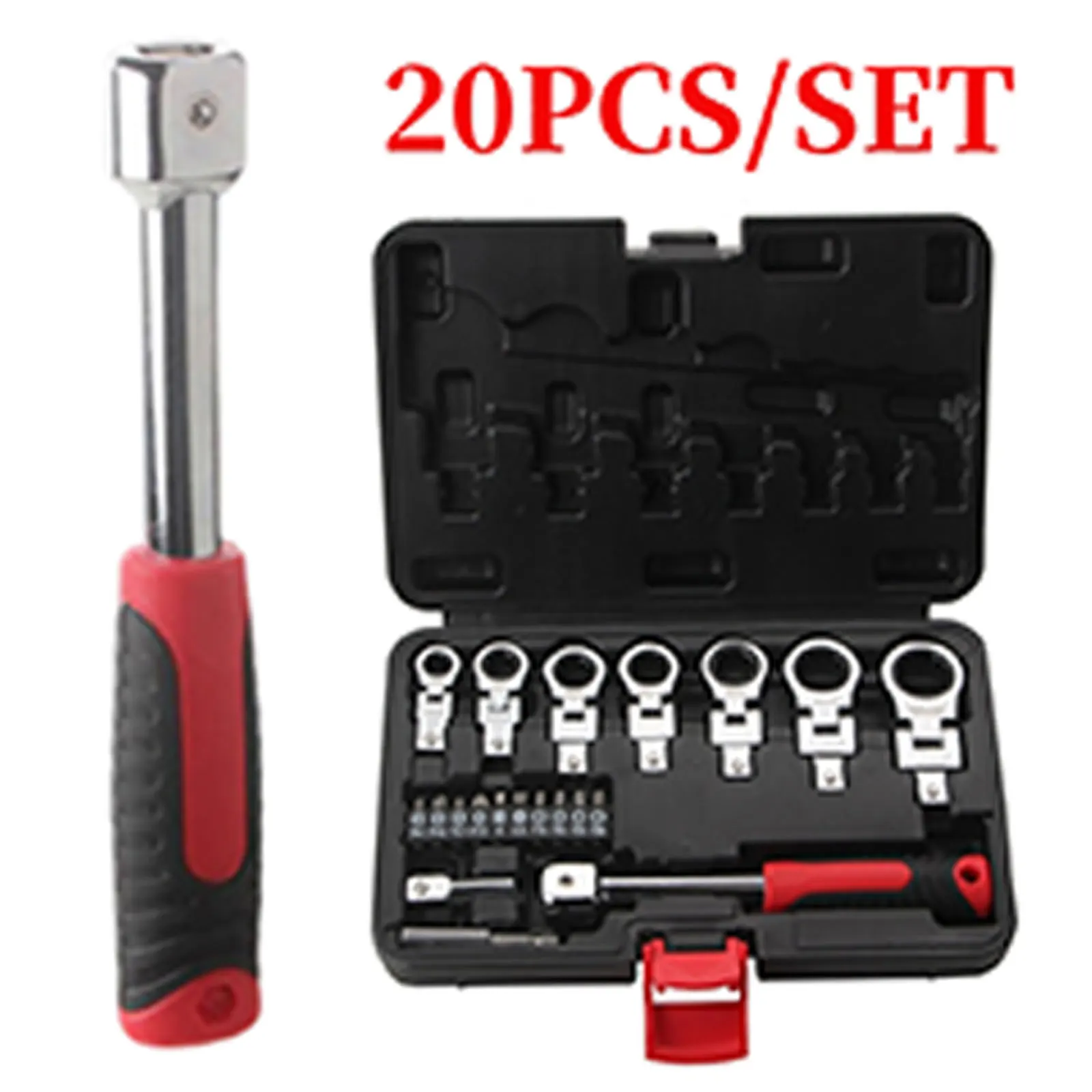 20pcs Torque Wrench Set Interchangeable Heads Flex Head Ratchet Wrench Set 8-19mm Flexible Ratcheting Wrench Set Repair Tools
