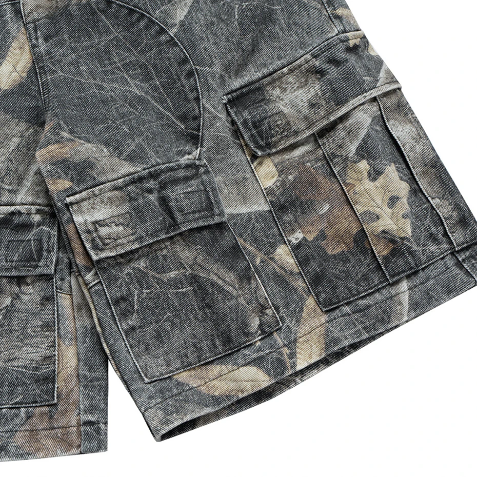 Men Cargo Denim Shorts Side Pockets Twig Graphic Loose Casual Shorts Man Casual Loose Denim