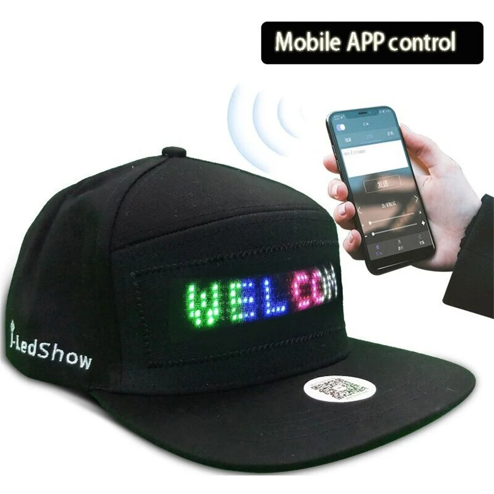 Unisex Baseball Cap USB Rechargeable Bluetooth APP Programmable LED Scrolling Message Display Board Hip Hop Street Snapback Hat 3