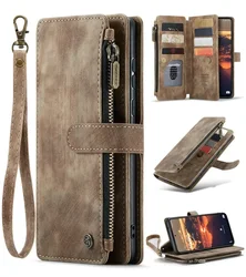 CaseMe Premium Flip Leather Zipper Wallet Phone Case with Card Holder - Samsung A15 (4G 5G) (Brown)