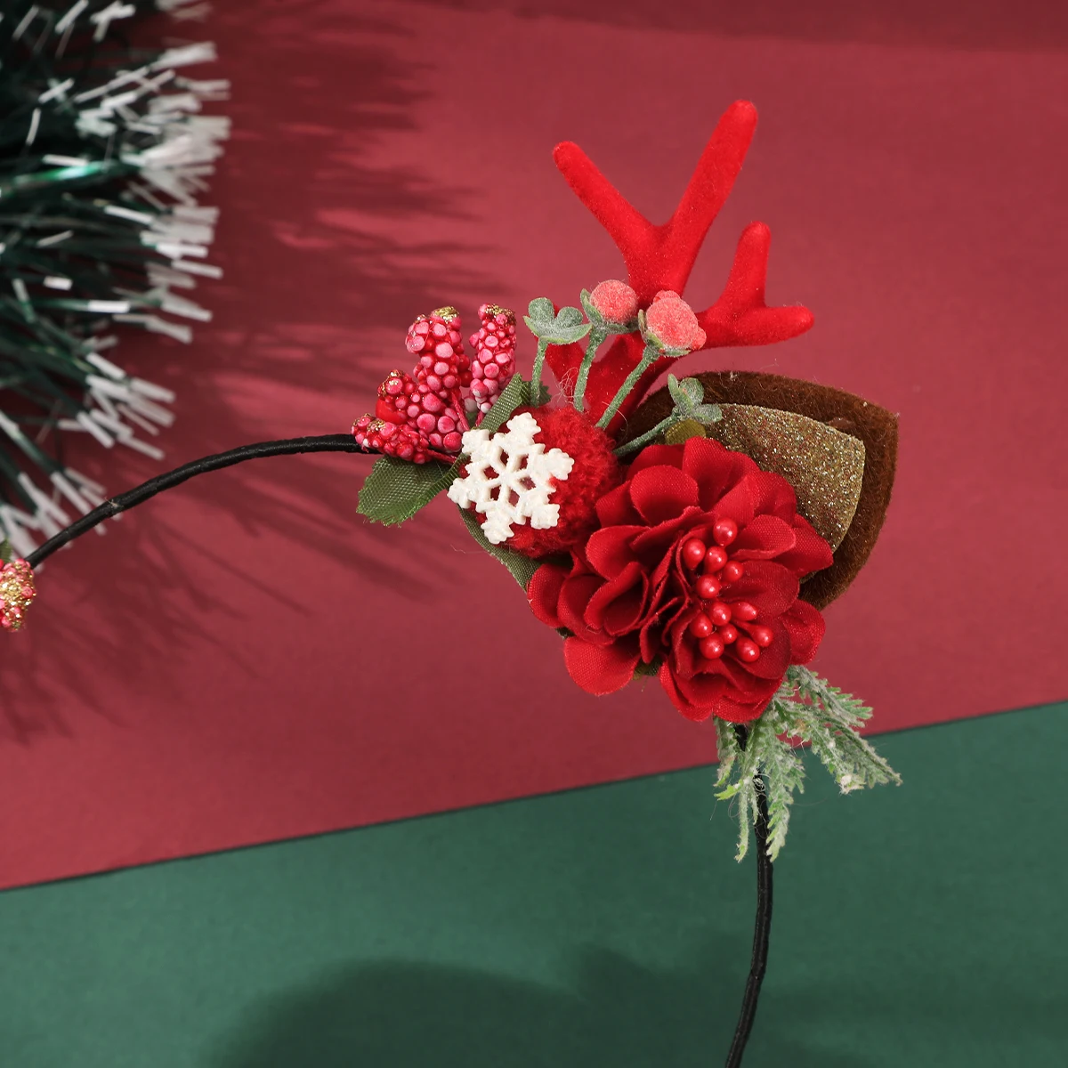 Christmas Flower Antlers Head Hoops Headband Ladies Fashion Festival Hair Band Bezel Hairbands Girls Gift Hair Accessories