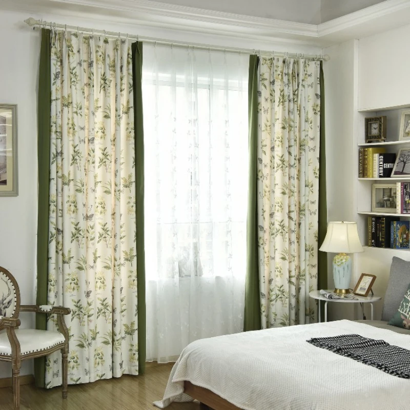 

American Pastoral Country Printing Semi-shading Cotton and Linen Curtains for Bedroom Living Room Bay Window Custom Screens