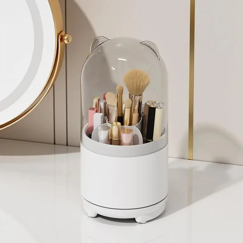 Makeup brush holder with lid 360 degree rotation Makeup brush storage box with lid Makeup storage box dustproof Makeup brush con 5
