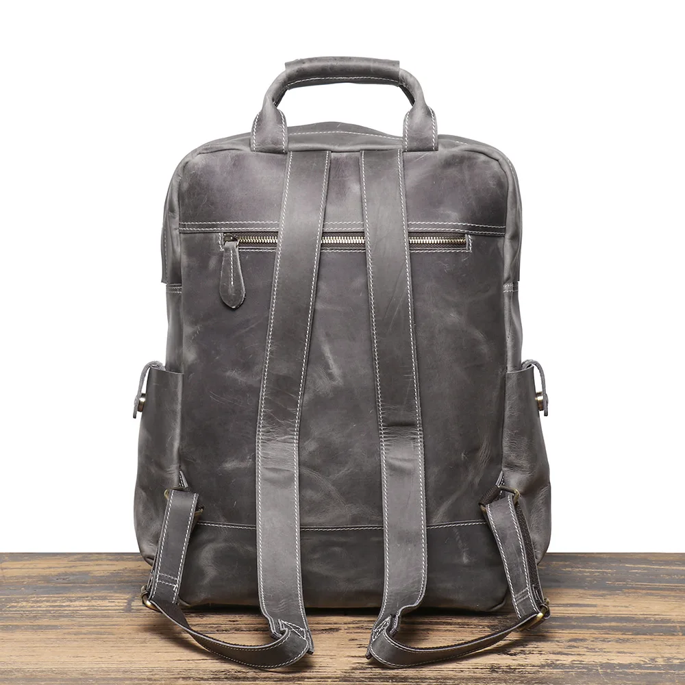 Vintage Men's Crazy Horse Leather Outdoor Travel Backpack Casual Laptop Bag