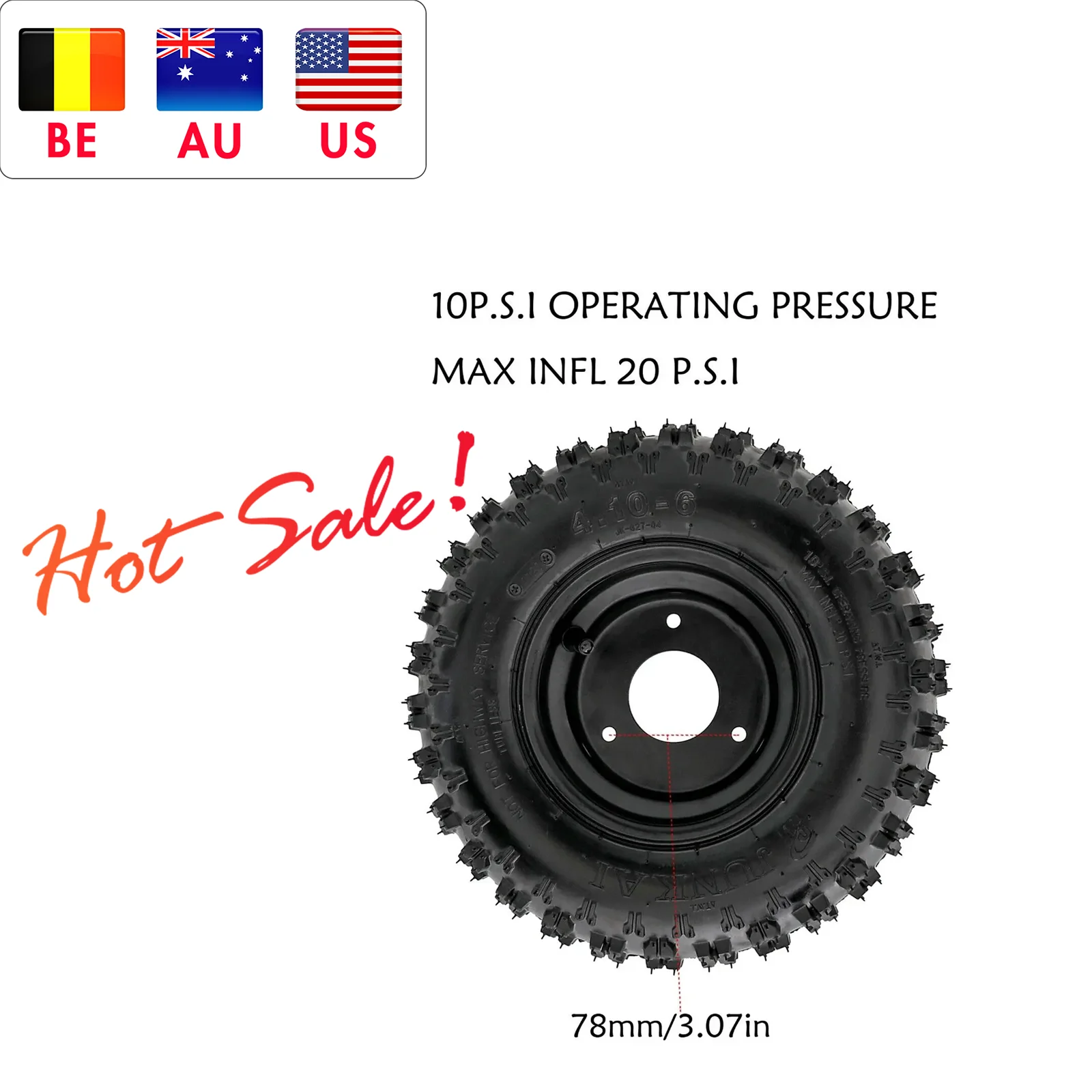 Moto 4.10/90-6 Pneumatico Go Kart 3 Perno Cerchione Per Drift Trike Buggy Atv Quad Minibike Scooter Neve
