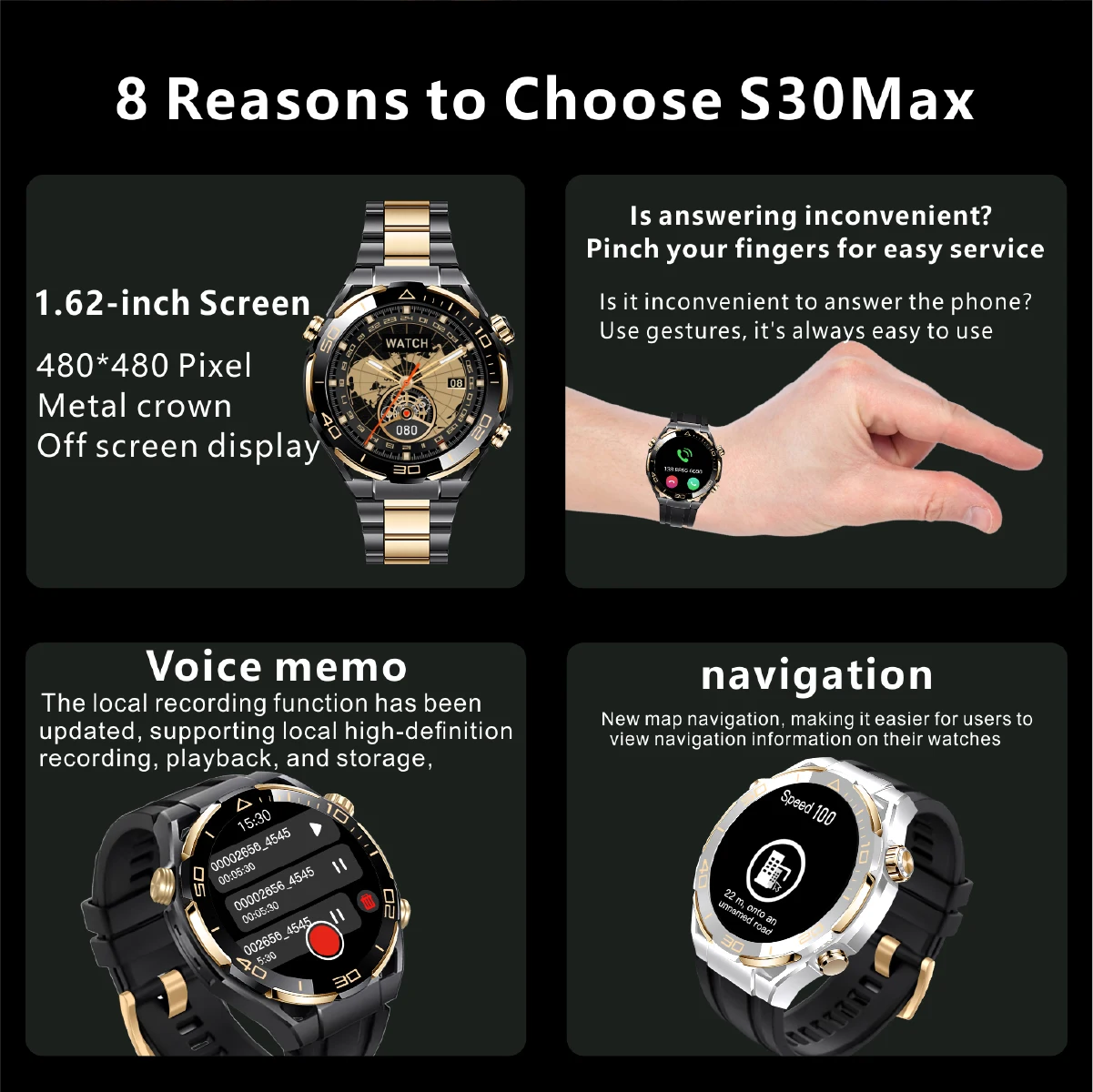 2024 New Smart Watch Men 4GB Memory Sport Fitness Tracker 480*480 AMOLED HD Screen NFC Bluetooth Call smartwatch for Android IOS