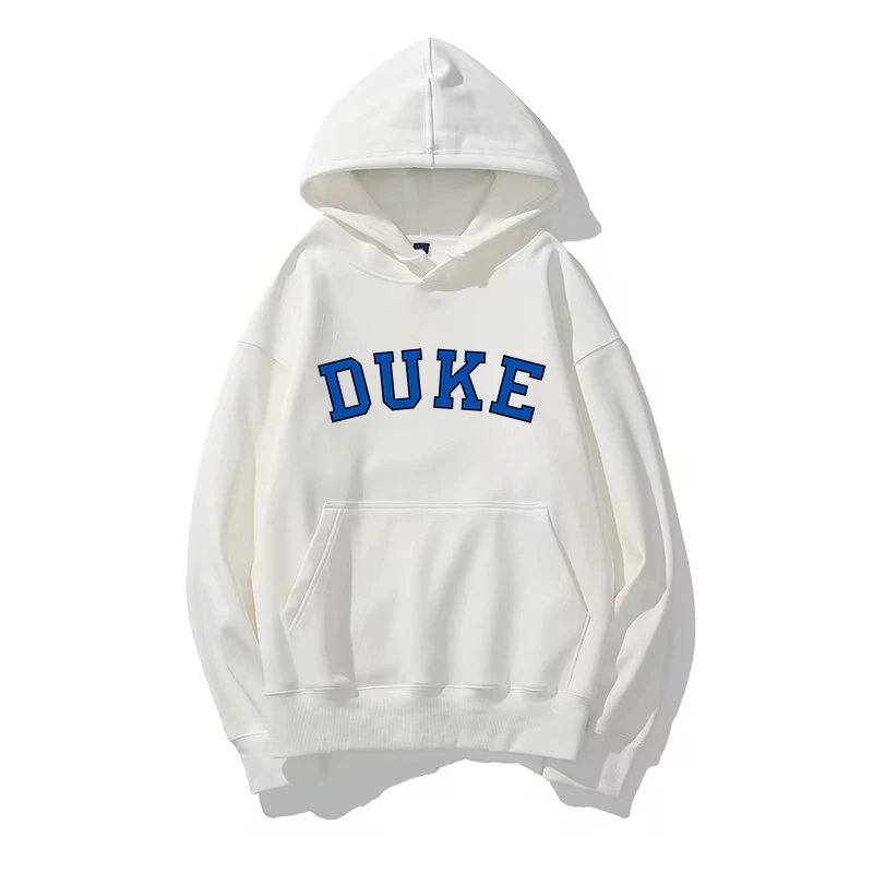 Long Sleeve Simple Solid Hooded Duke Print Hoodie autumn winter fleece Pullover Men Women Street Fashion Personality Sweatshirt 2