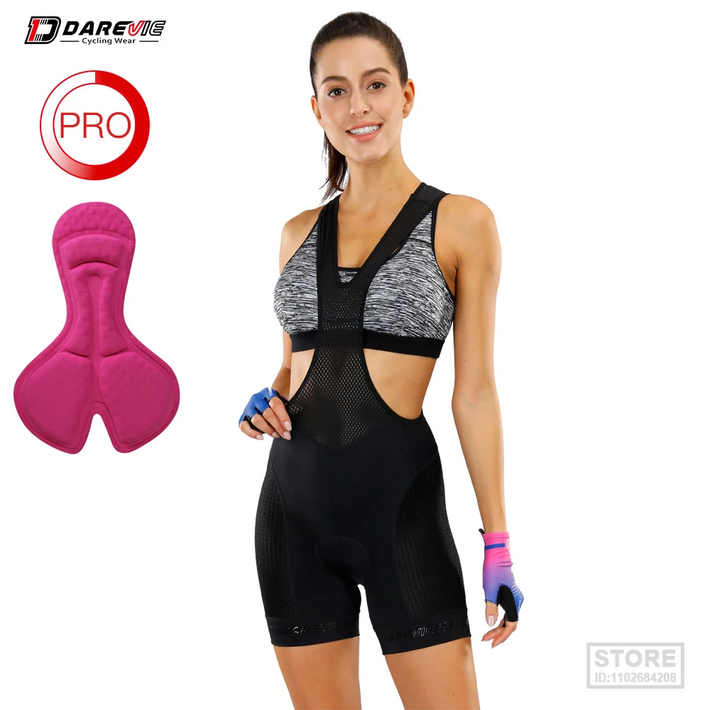 

DAREVIE Women Cycling Bib Shorts Pro Women's 1/3 Super Short Summer Soft 3D Sponge Shockproof Pad 6 Hour Riding