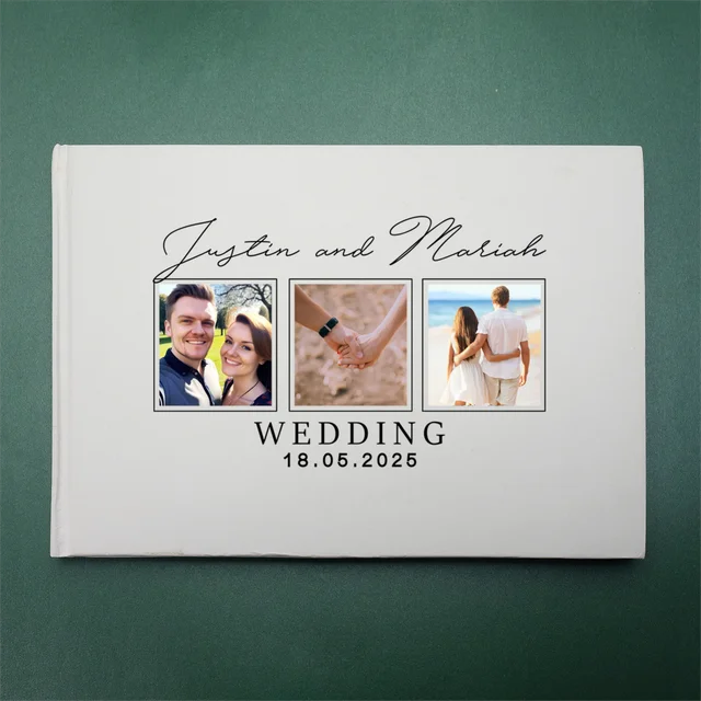 Livre d'or de mariage personnalisé, livre de signature de réception de mariage, Album de photos personnalisé avec vos noms, livre d'or blanc, cadeaux pour Couple 2