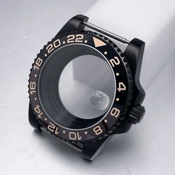 All - Black Sub Style Watch Case with Rubber Strap and Sapphire Crystal - No Cyclops (Case 41)