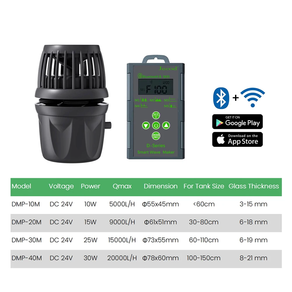 Jecod Jebao Dmp-10M/20M/30M/40M New Bluetooth WiFi App Cordless Device Aquarium Wavemaker Pump Freshwater Saltwater Fish Tank 6