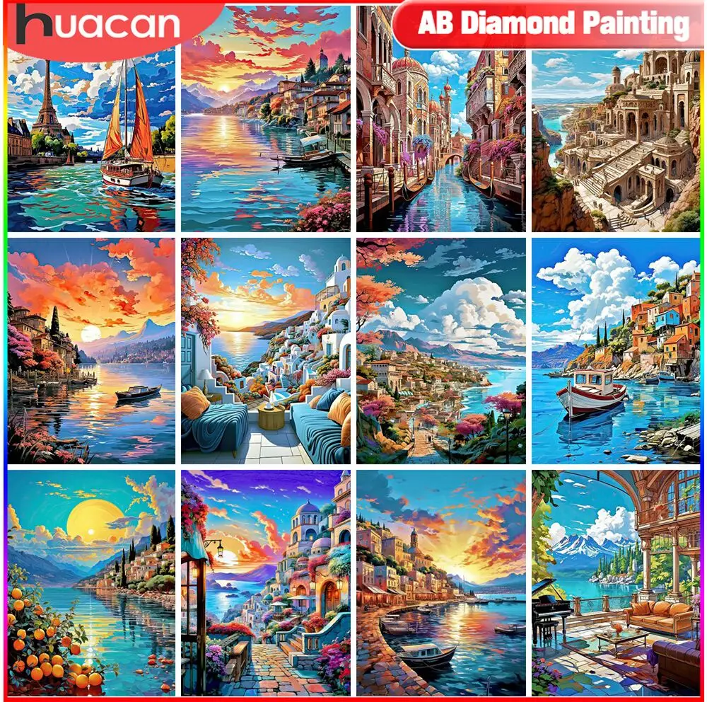 Ab Round Diamonds Diamond Painting  Sunset Diy Diamond Painting - Diy  Diamond - Aliexpress