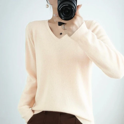 여성용 V넥 스웨터, 봄 가을 니트웨어, 긴팔 슬림 스웨터, 따뜻한 풀오버, 레이디 베이직 점퍼, 니트 보터밍 셔츠 3