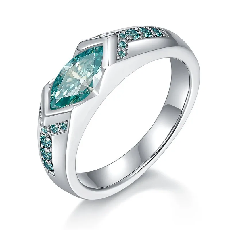 

R3-0153 Lefei Fashion Luxury Trendy Classic Green Moissanite 5X10 1Ct Eye Ring For Men Women 925 Silver Party Jewelry Charm Gift