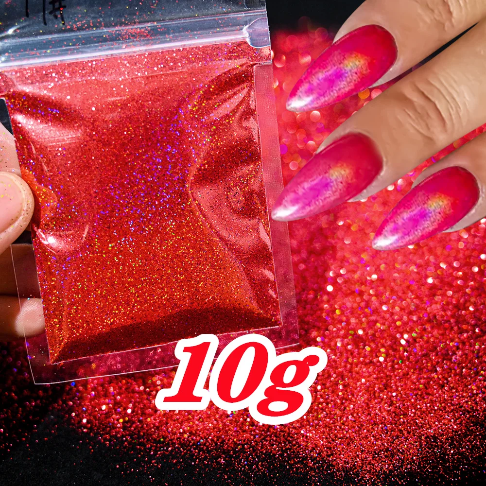 10g holografisches Laser-Weihnachtsrotes Glitzerpulver 0,2 mm Regenbogen-glitzerndes rotes HOLO-Pulver 3D schillerndes Glitzer-Maniküre-Pulver