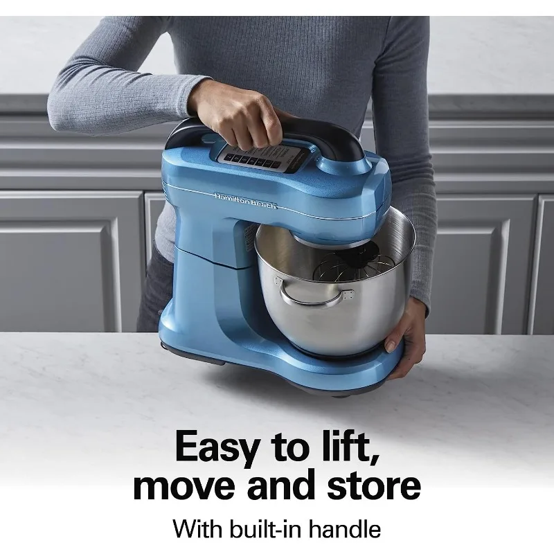 Hamilton Beach Electric Stand Mixer, 4 Quarts, Dough Hook, Flat Beater Attachments, Splash Guard 7 Speeds with Whisk, Blue 6