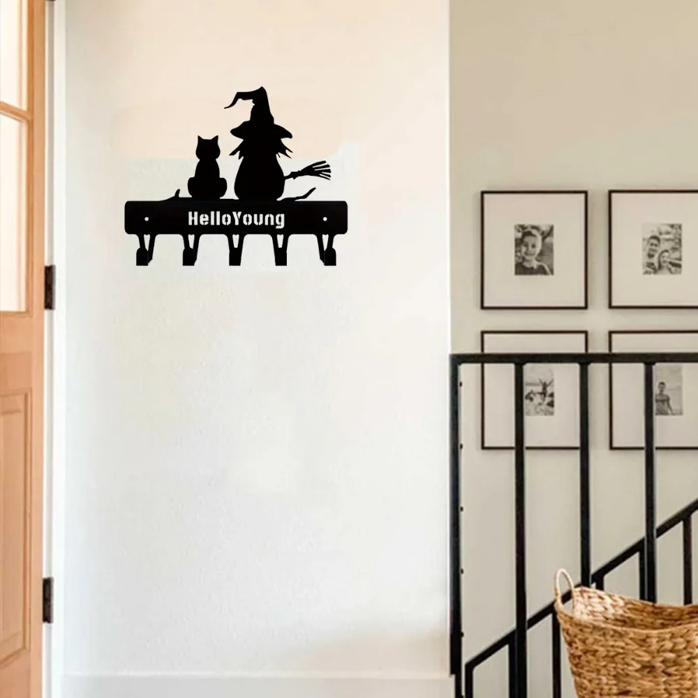 Wall Hook 1pc Witch and Cat Metal Key Holder Wall Hook Art Modeling Decorative Accessories Wall Mount,Hook,Keychain,Keychain 3
