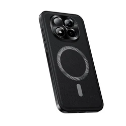 Magnetic Shockproof Leather Phone Case with Metal Camera Protector for Redmi Note 13 Pro+ (Black)