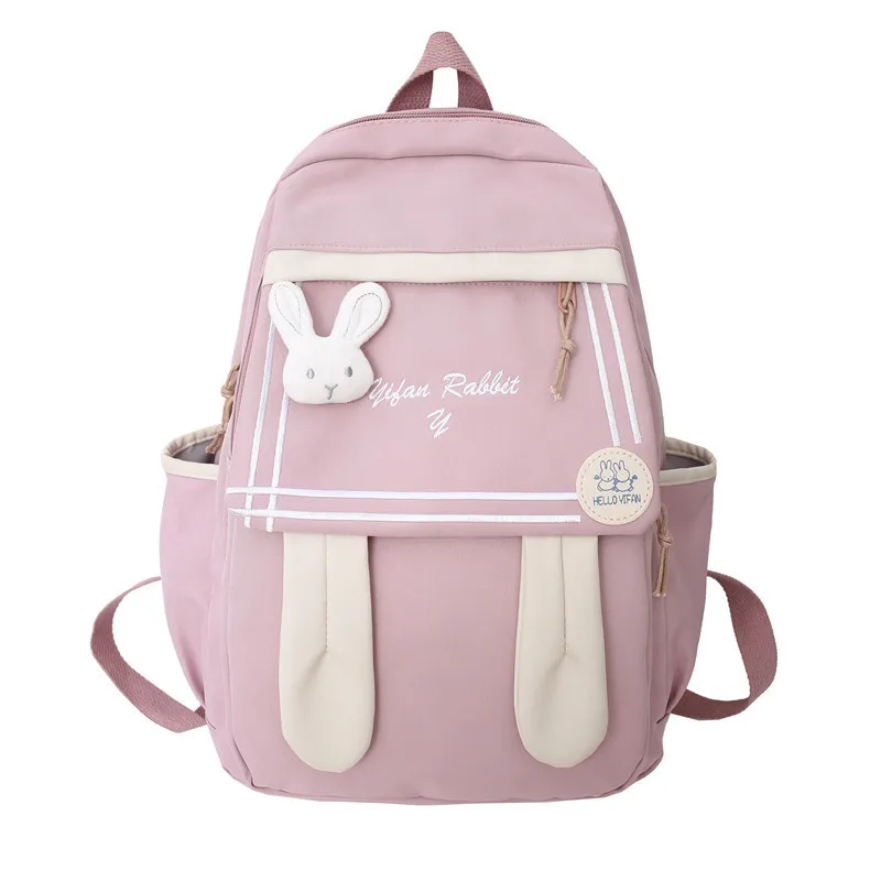 

Soft Backpack Casual Teen Girls Junior High School Students Laptop Bookbag Kawaii Nylon Cute Ear Pink Rabbit Backpacks