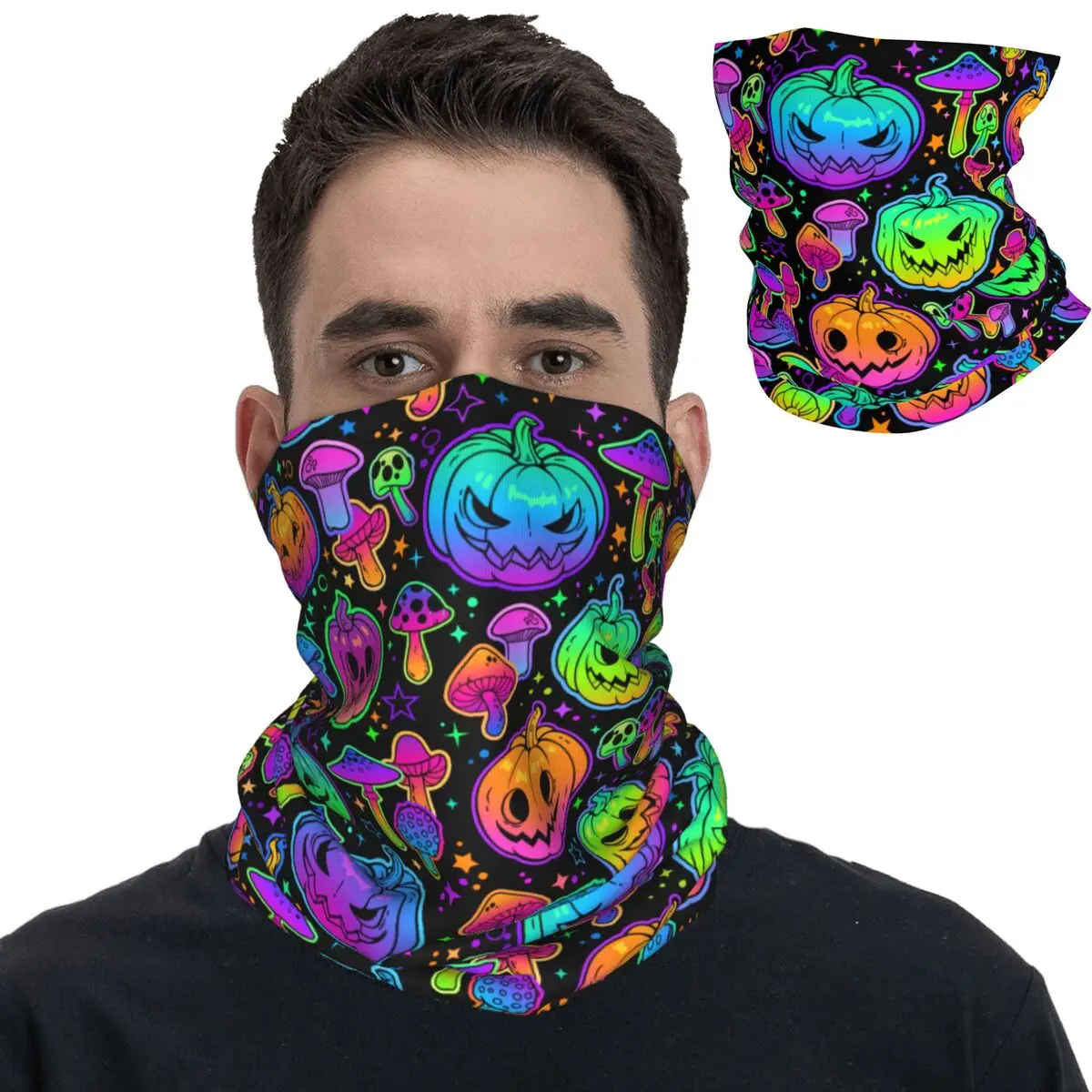 

Magic Mushrooms And Pumpkins Bandana Neck Gaiter Printed Balaclavas Mask Scarf Multi-use Headband for Men Women Adult All Season