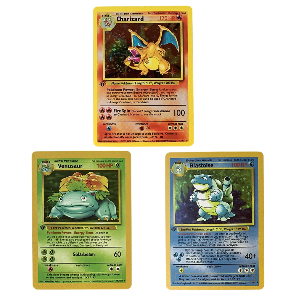 1996 Years Pokemon French Card Diy Pokemon Flash Cards Charizard Blastoise  Venusaur Game Collection Cards - Game Collection Cards - AliExpress