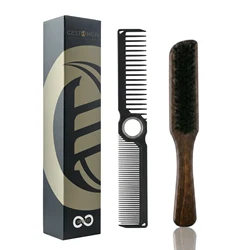 Premium Beard Grooming Kit: Dual - Sided Barber Comb & Boar Bristle Wooden Beard Brush (Large Set)