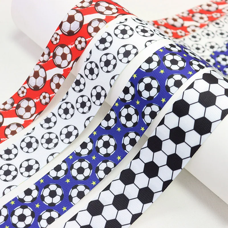 9mm 25mm 38mm Sports Soccer Football Print Grosgrain Ribbon Hairbows Materials Band DIY Sewing Accessories Gift Packing Crafts
