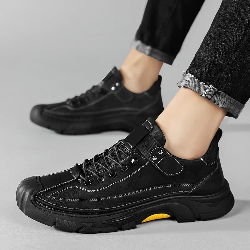 

Мужские Нескользящие кроссовки из ПУ кожи, черные износостойкие повседневные уличные кроссовки, Новинка осени 2023