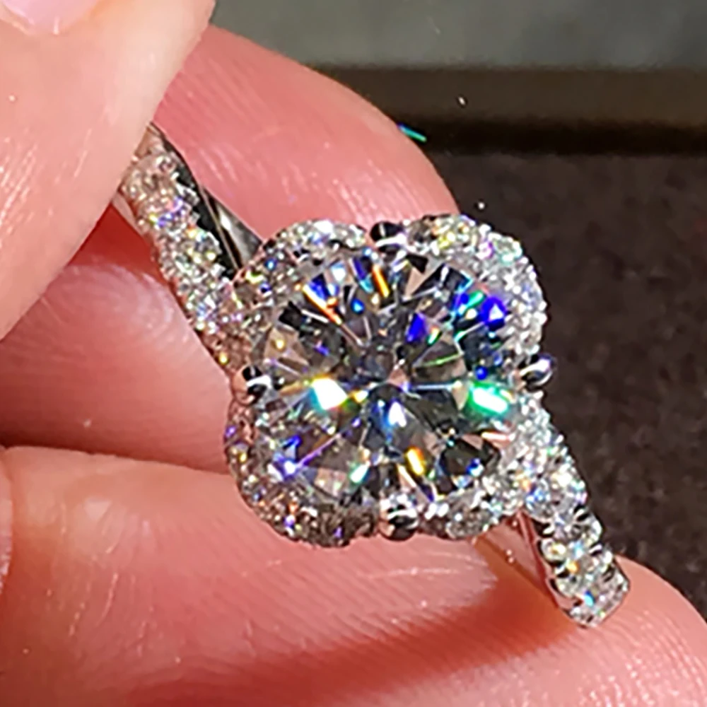 

Custom Solid 14K Au585 White Gold Women Wedding Party Engagement Ring 1 2 3 4 5 Carat Round Flower Moissanite Diamond Ring