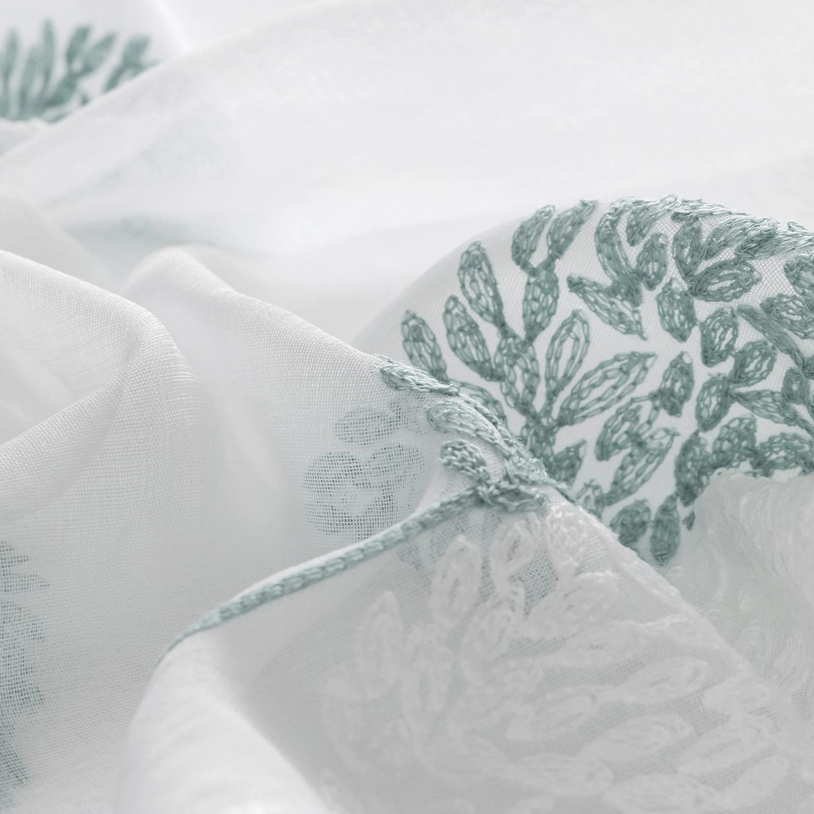 Long Sheer Curtain - Embroidered Voile Curtain Panels with Rod Pocket for Bedroom & Living Room