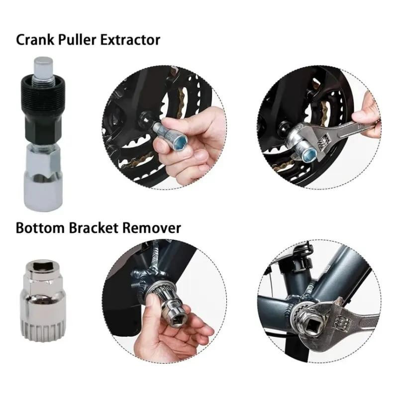 QKURT Kit d'outils de démontage de cassette de vélo avec fouet à chaîne, clé auxiliaire, déverrouillage de rotor de vélo, kit de réparation de pignon de vélo
