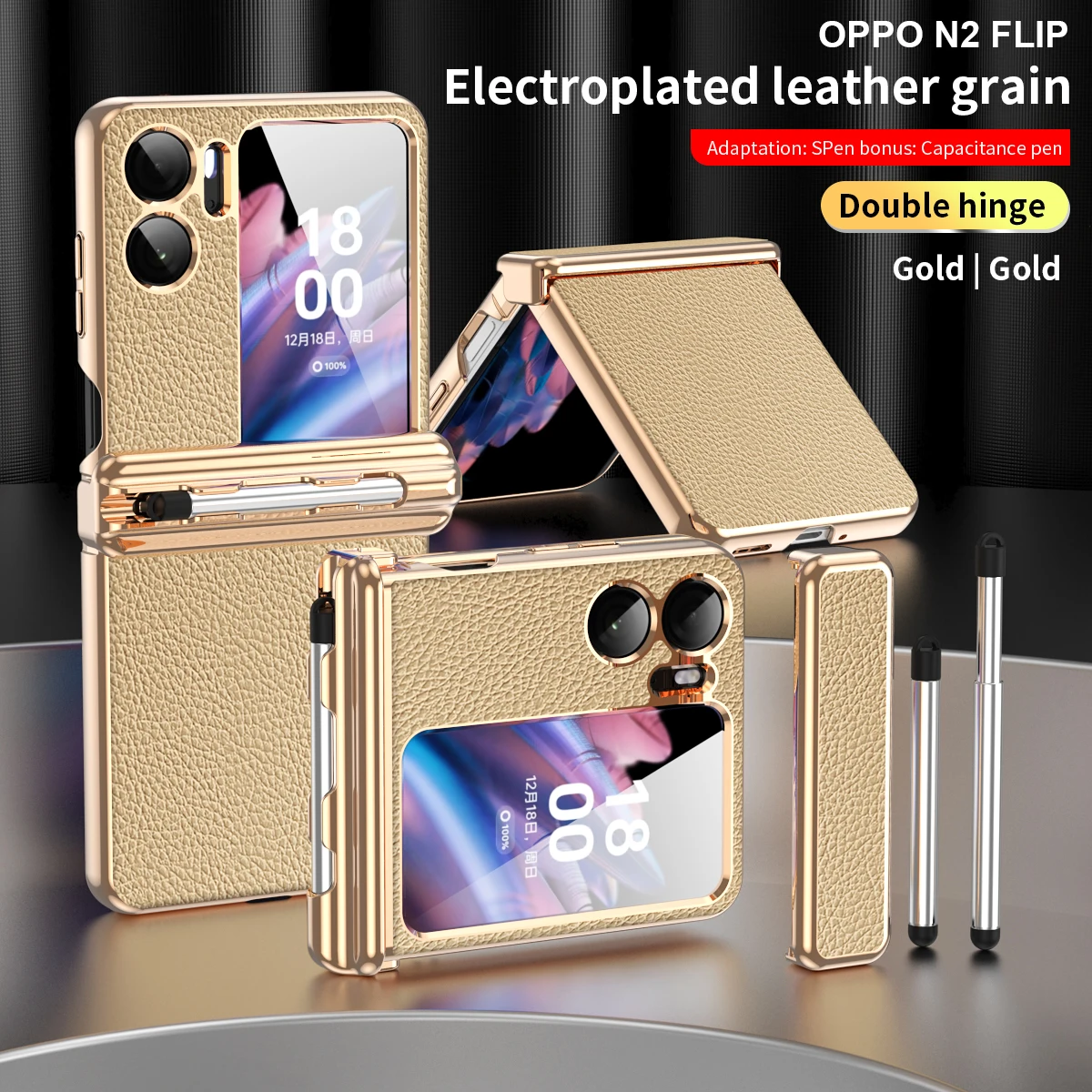

Lychee с рисунком, обшивка, петля для Oppo Find N2, флип-чехол для телефона, задняя защитная двойная петля s, чехол для ручки для поиска 2 флип-планшетов