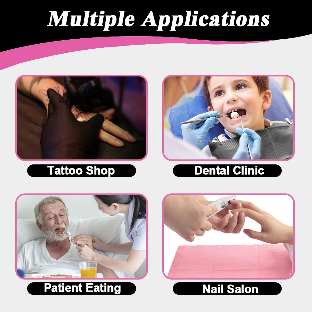 Emalla 125pcs Black Dental Bibs Disposable Dental Sheets Tattoo Table