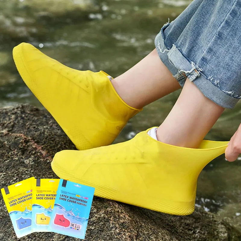 1Pair Reusable Latex Waterproof Rain Shoes Covers Slip Resistant Rubber Rain Boot Overshoes Outdoor Walking Shoes Cover