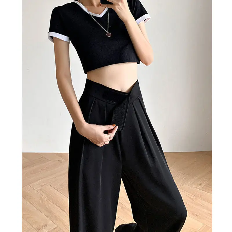 

Однотонные широкие брюки для женщин, Свободные повседневные женские брюки с высокой талией, женские элегантные летние женские брюки Q792