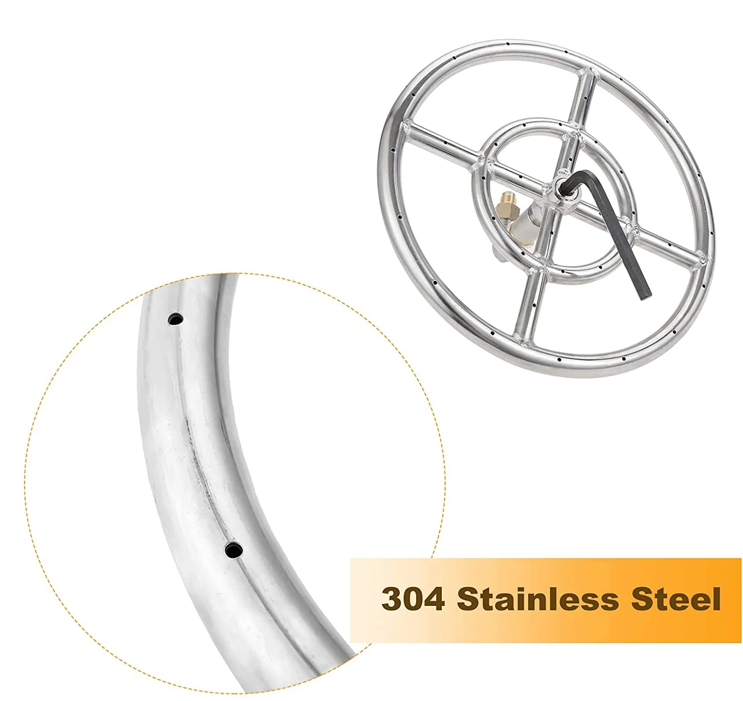 Grill Burner Tubes 12 Inch Gas Propane Fire Pit Ring Burner with 159K BTU Valve 2-Rings for Gas/Propane/NG Fire Pit 304 Stainless Steel Replacement