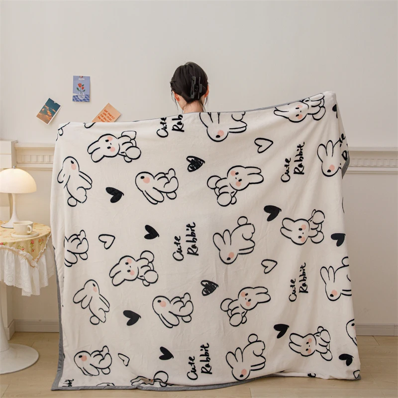 YanYangTian Winter Warm Plaid Blanket Comfortable Blanket Cartoon Bed Cover Solid Color Office Multifunction Travel Blanket