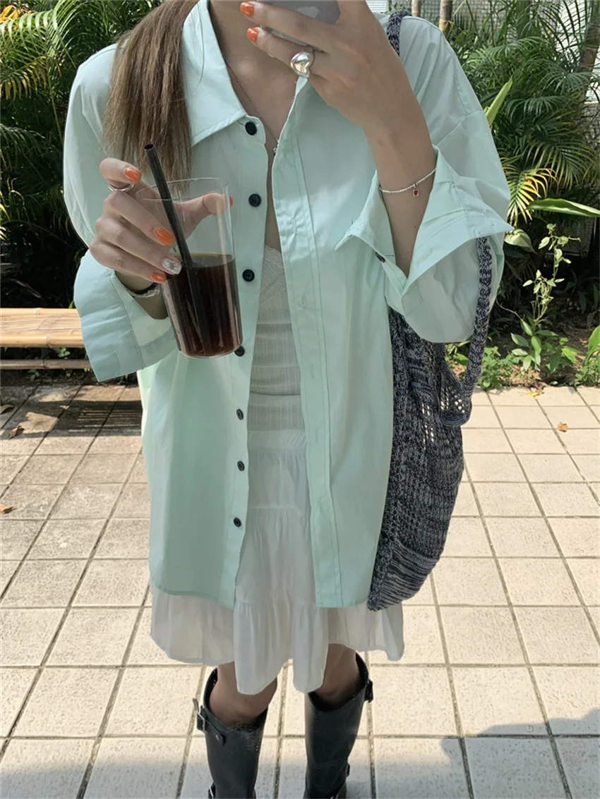 

Рубашка Alien Kitty Женская с длинным рукавом, однотонная хлопковая блуза в стиле бойфренд, приталенная, универсальная, свободная, в минималистичном стиле, повседневная, осень 2023