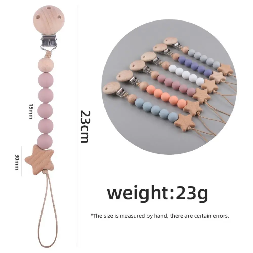 Dummy Clips Pacifier Holder Clips Star Soother Holder Baby Pacifier Chain Wood Nipple Holder Clips Baby Teether Toys Straps