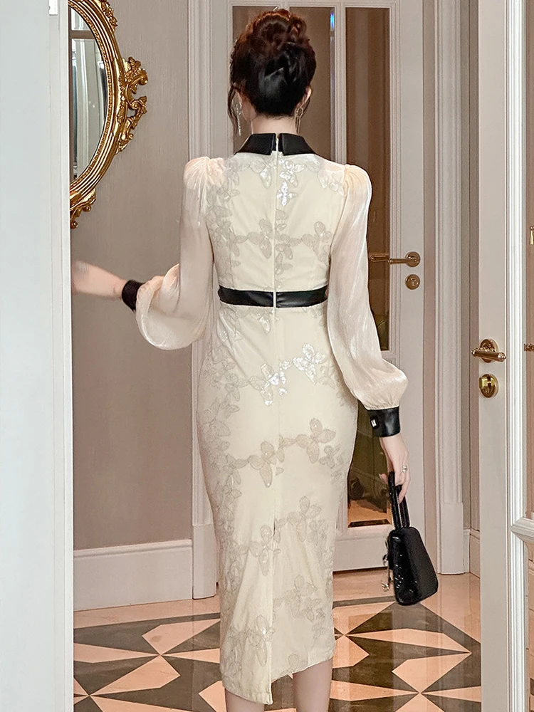 Women's French Elegant Formal Dresses Female Fashion Shiny