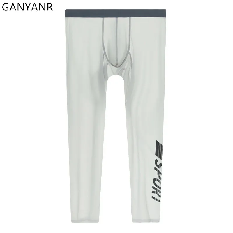 GANYANR Running Tights Men's Leggings Sportswear Compression Pants Basketball Fitness Long Gymwear Marathon Gym Workout Trousers